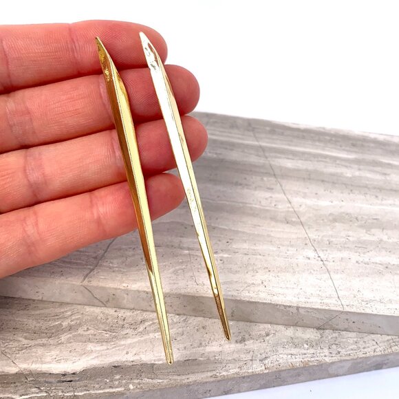 New ~ Anthropologie Gold Long Angled Bar Earrings - Picture 3 of 6